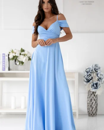 Rochie eleganta de ocazie lunga baby blue cu umerii goi ValentinaW