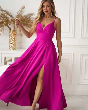 Rochie eleganta lunga roz fucsia cu bust tip corset vaporoasa Jasmine