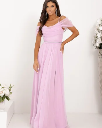 Rochie eleganta lunga tulle lila cu umerii goi vaporoasa KiaraW