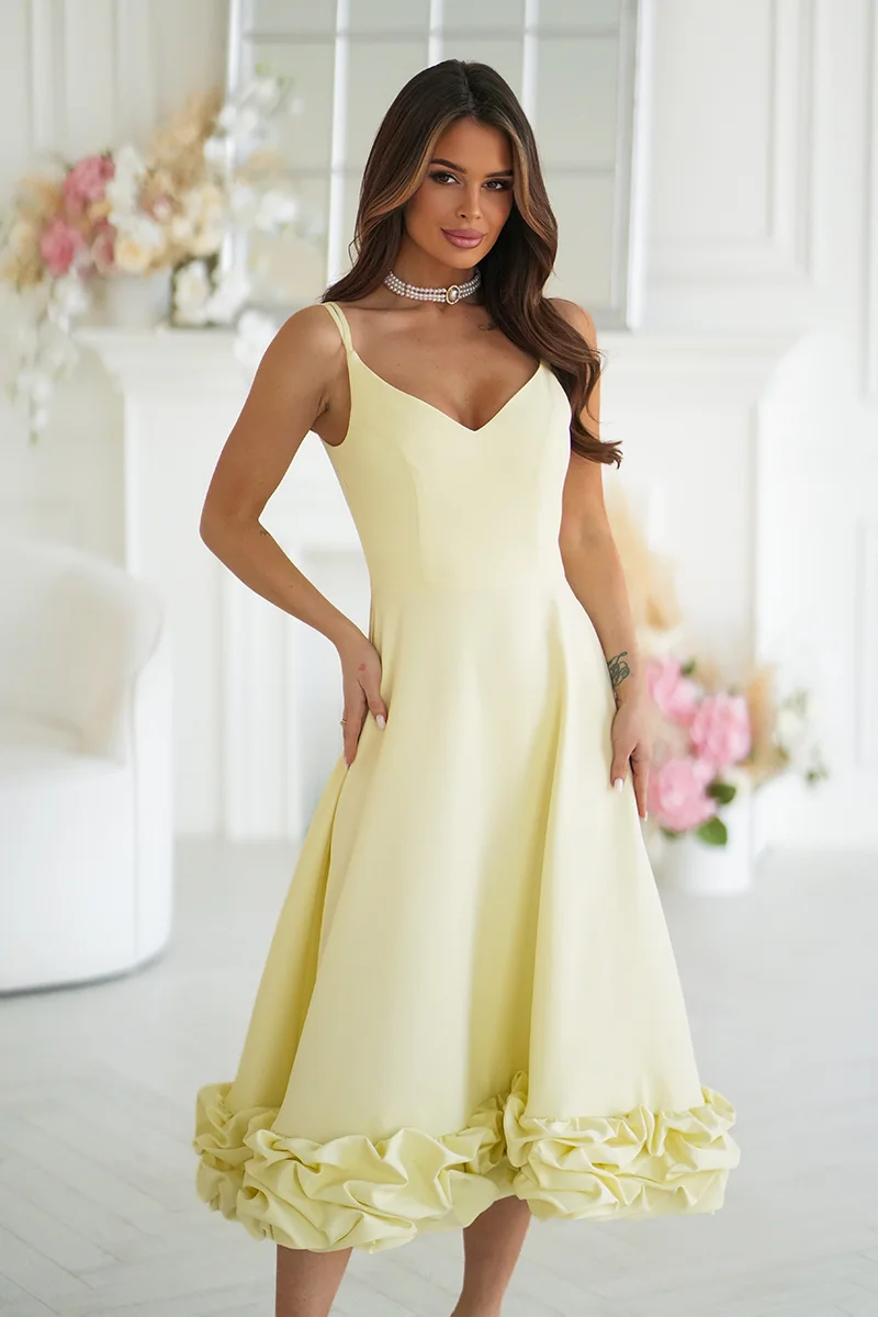 Rochie galbena eleganta midi cu volan tridimensional Jasmina