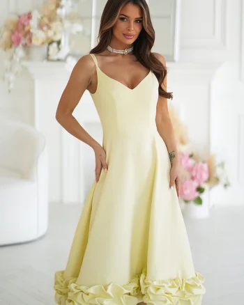Rochie galbena eleganta midi cu volan tridimensional Jasmina