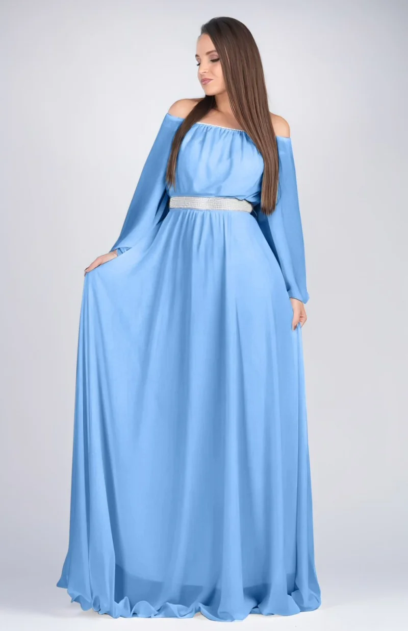 Rochie lunga din voal baby blue vaporoasa Cinderella