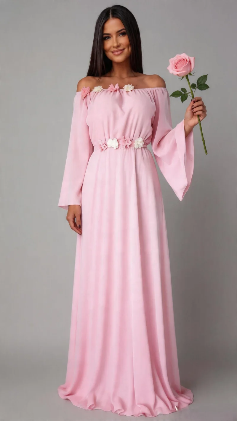 Rochie lunga din voal roz AngelD