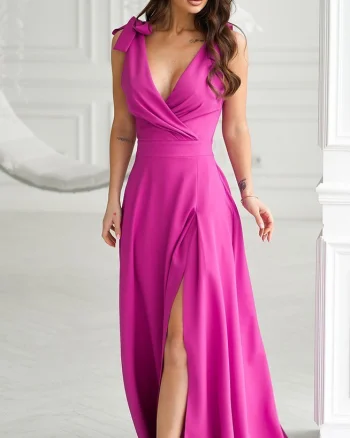 Rochie lunga roz fucsia din vascoza Andra