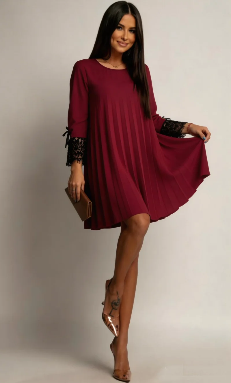 Rochie midi burgundy plisata croi A Patricia2