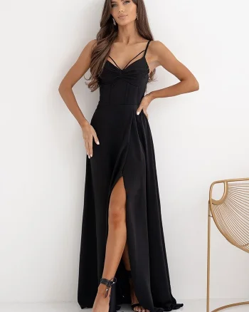 Rochie neagra lunga cu bust tip corset vaporoasa SuzanaW
