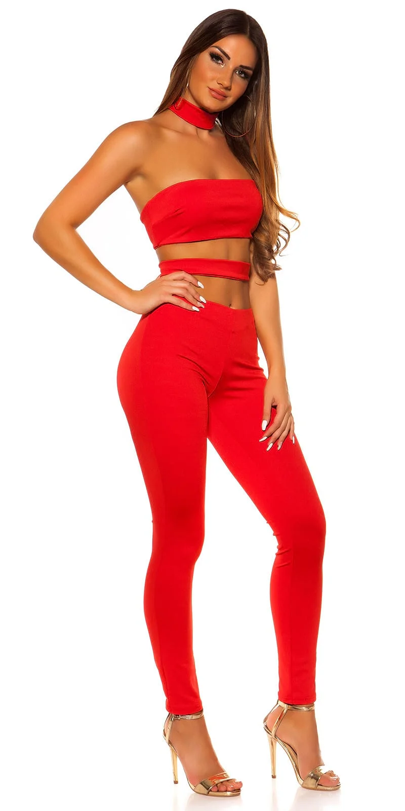 Salopeta rosie cu decupaje sexy Katiusa