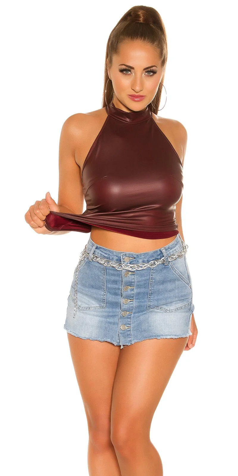 Top dama imitatie piele bordo Kaolina