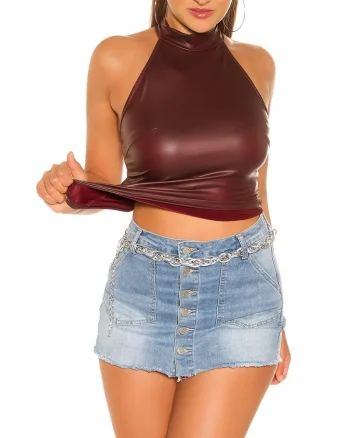 Top dama imitatie piele bordo Kaolina