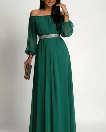 Rochie de ocazie din voal verde  lunga Afrodita
