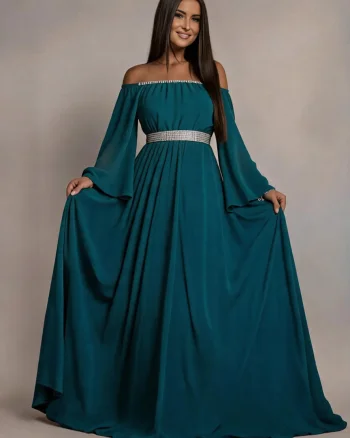 Rochie de ocazie lunga din voal turcoaz Cinderella