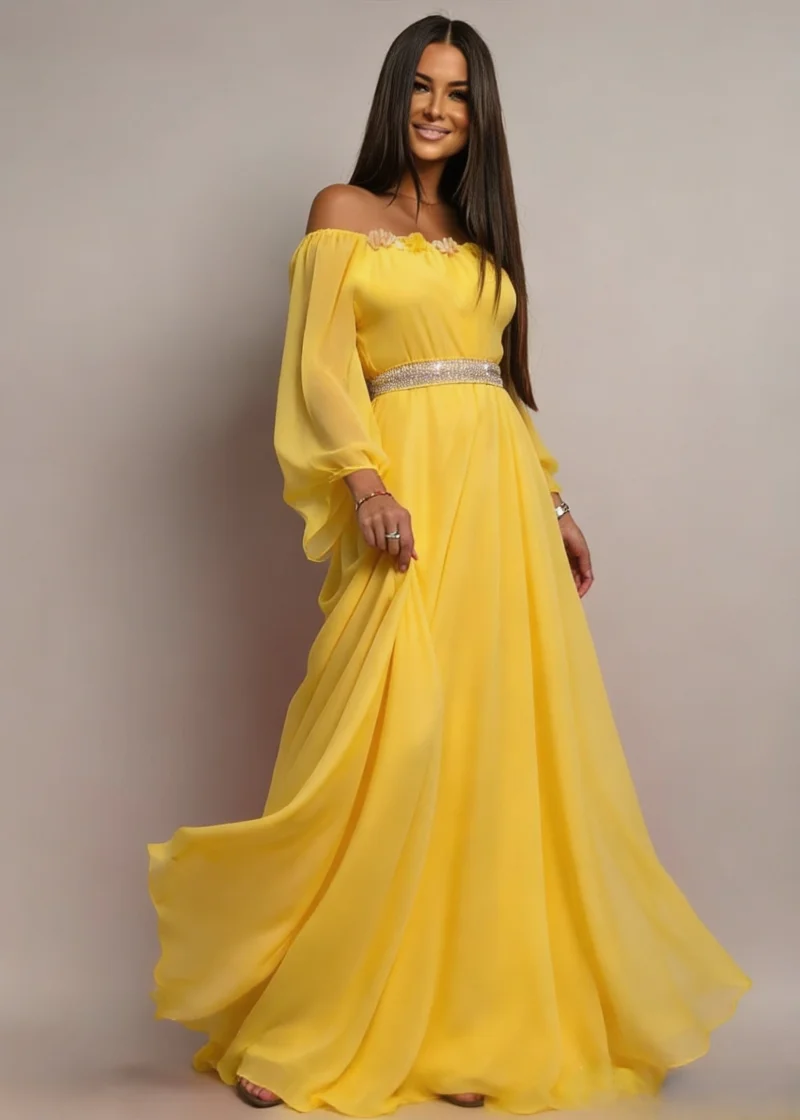 Rochie de ocazie lunga galbena din voal vaporoasa FairyTale