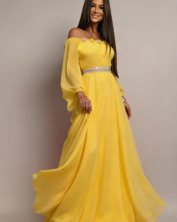 Rochie de ocazie lunga galbena din voal vaporoasa FairyTale