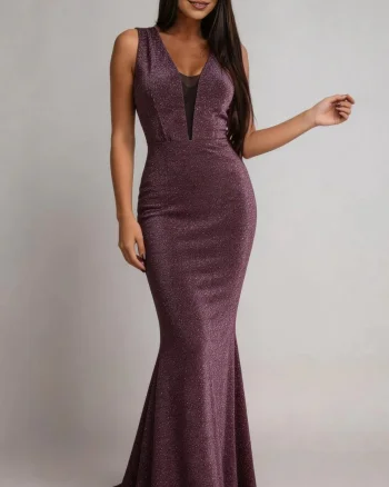 Rochie eleganta lunga lurex roz prafuit, sirena, Isra