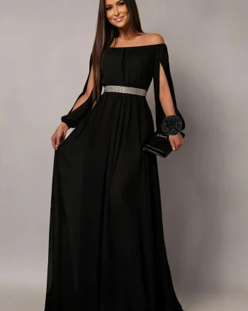 Rochie eleganta lunga neagra din voal vaporoasa Afrodita