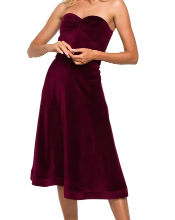 Rochie eleganta midi din catifea burgundy retro Morana
