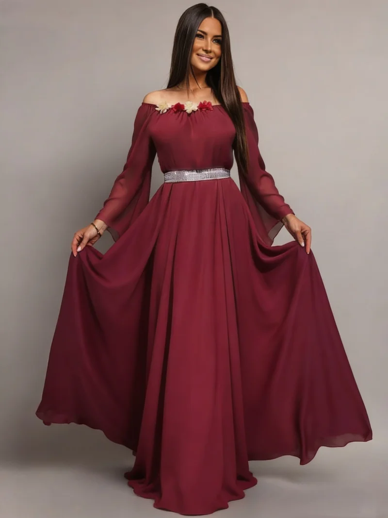 Rochie lunga ocazie din voal burgundy FairyTale