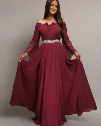 Rochie lunga ocazie din voal burgundy FairyTale