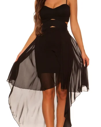 Rochie scurta neagra vaporoasa cu trena Marlyn