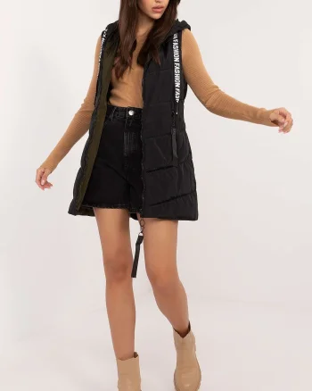 Vesta dama neagra cu doua fete, midi, din fas, cu gluga, Sayya2