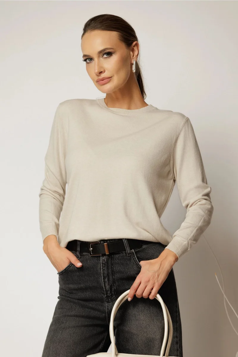 Bluza ivoar din tricot cu maneca lunga si decolteu rotund