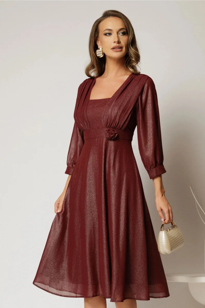 Rochie midi bordo de ocazie din voal cu pelicula