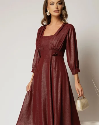 Rochie midi bordo de ocazie din voal cu pelicula
