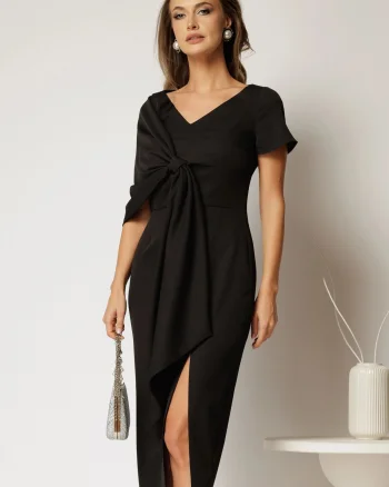 Rochie conica neagra cu funda eleganta supradimensionala
