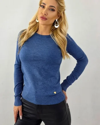 Bluza office, de dama, TERA, cu bumbac si casmir, Bleumarin, Marime S/M