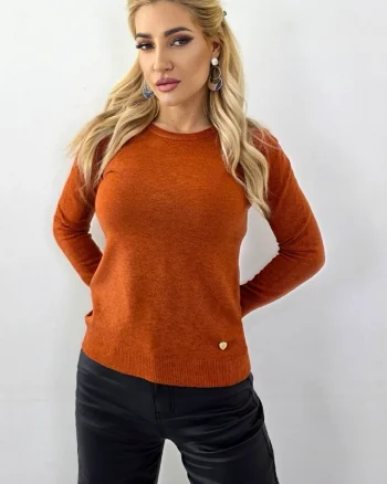 Pulover office cu casmir si lana TERA si accesoriu metalic, Aramiu, Marime S/M