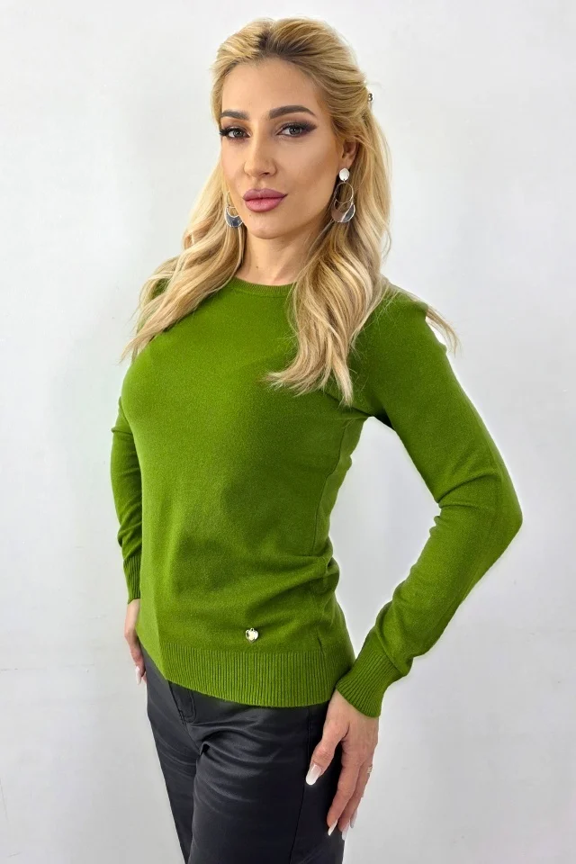 Bluza office accesorizata TERA, cu bumbac si casmir, Verde Kaki, Marime S/M