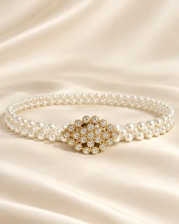 Curea elastica Heritage, cu perle si catarama funda, Gold ELVA