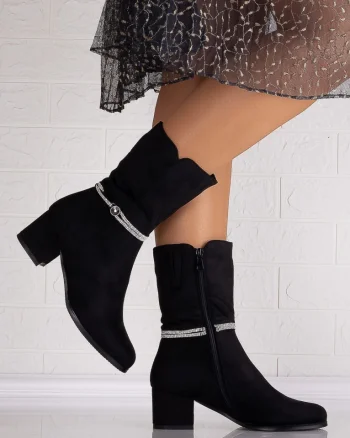 Botine Dama Negre din Piele Ecologica Intoarsa Nivoria