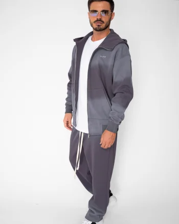Set hanorac cu fermoar si pantalon Grey Prespalat