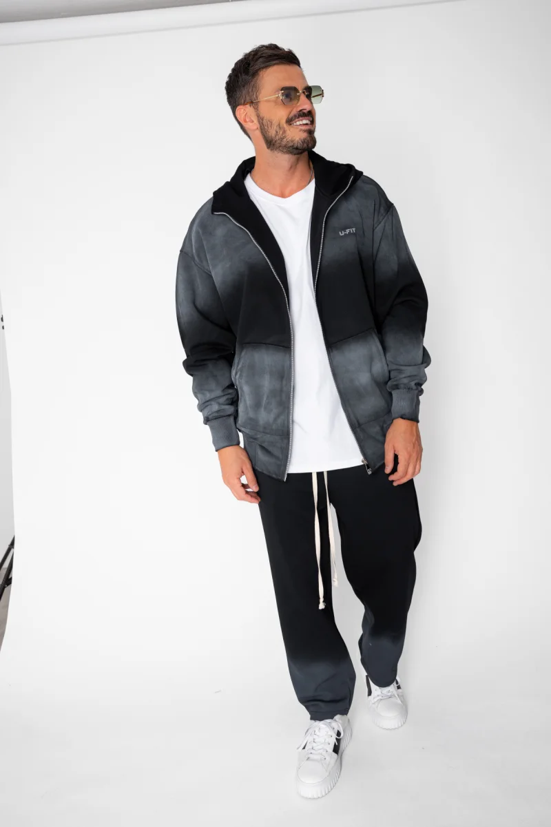 Set hanorac cu fermoar si pantalon Black Prespalat