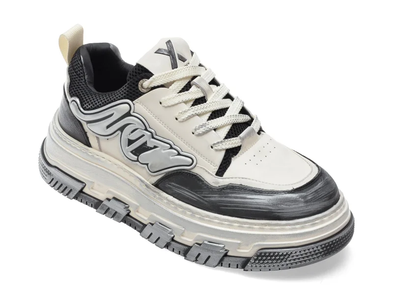 Pantofi sport GRYXX alb-negru, 19636, din material textil si piele naturala