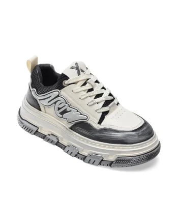 Pantofi sport GRYXX alb-negru, 19636, din material textil si piele naturala