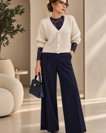Cardigan dama cu lana si mohair, cu nasturi decorativi ,   pulover casual chic bej deschis