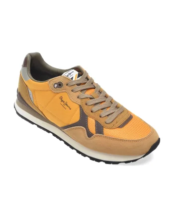 Pantofi sport PEPE JEANS galbeni, MS40050, din material textil si piele naturala