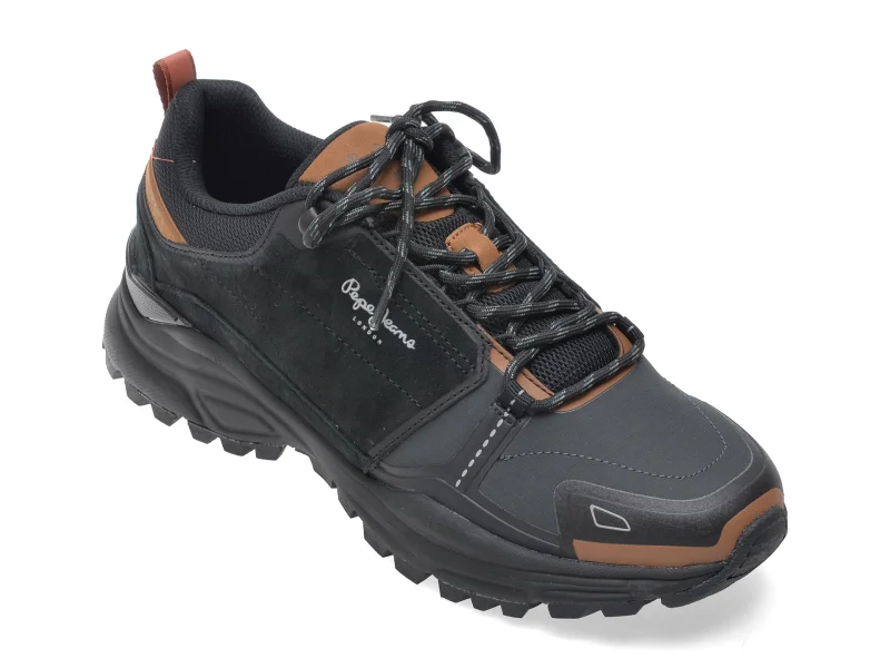 Pantofi sport PEPE JEANS negri, MS60040, din material textil si piele naturala