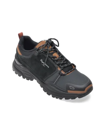 Pantofi sport PEPE JEANS negri, MS60040, din material textil si piele naturala