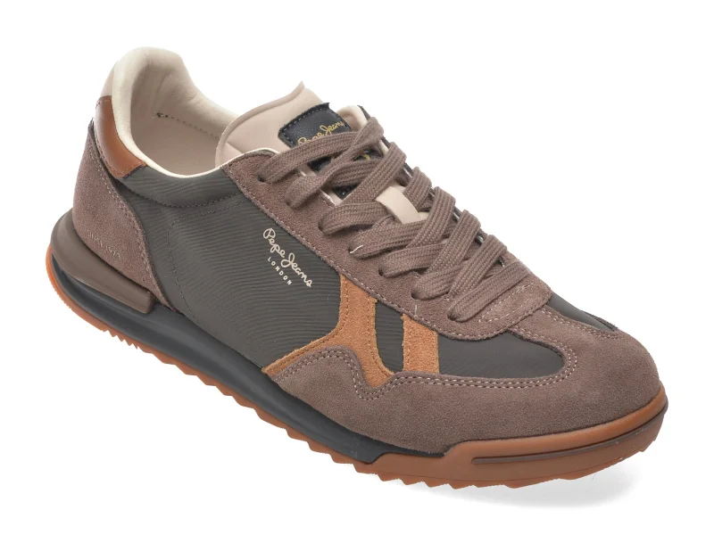 Pantofi sport PEPE JEANS maro, MS60046, din material textil si piele naturala