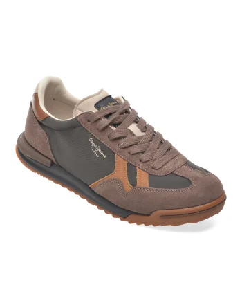 Pantofi sport PEPE JEANS maro, MS60046, din material textil si piele naturala