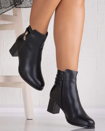 Botine Dama Imblanite cu toc Negre din Piele Ecologica Evelia