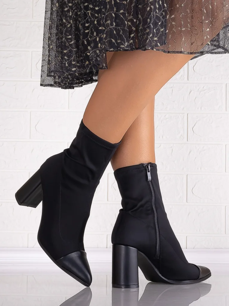 Botine Dama cu toc Negre din Textil Salara