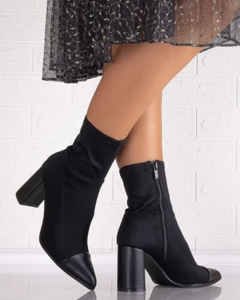 Botine Dama cu toc Negre din Textil Salara