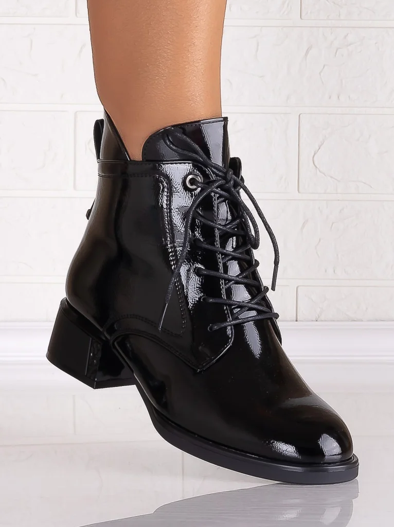 Botine dama Imblanite Negre din Piele Ecologica Lacuita Helara