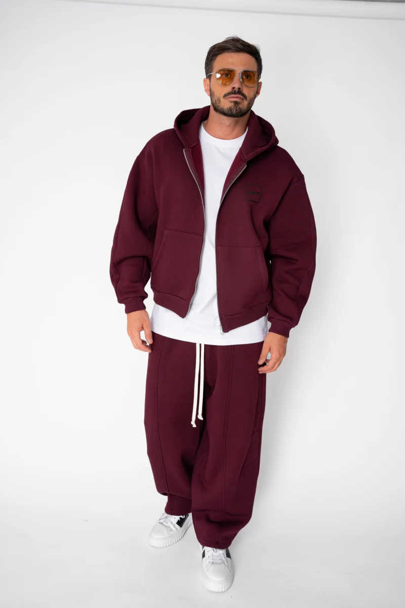 Set Urban Winter hanorac cu fermoar si pantalon Balloon Burgundy