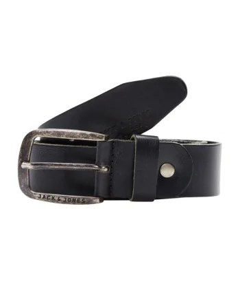 Jack & Jones Curea barbati din piele de bivol, catarama clasica cu stift, Negru (SELECTATI MARIMEA: 90 cm)