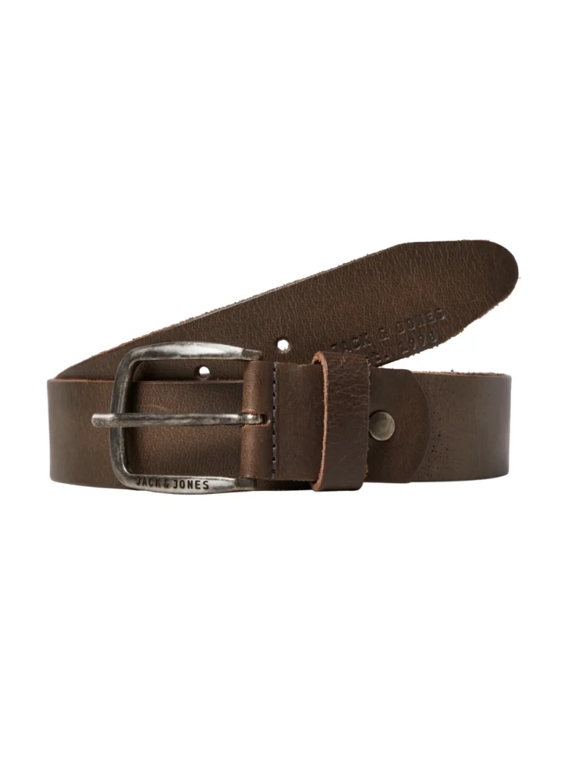 Jack & Jones Curea barbati din piele de bivol, catarama clasica cu stift, Maro (SELECTATI MARIMEA: 85 cm)